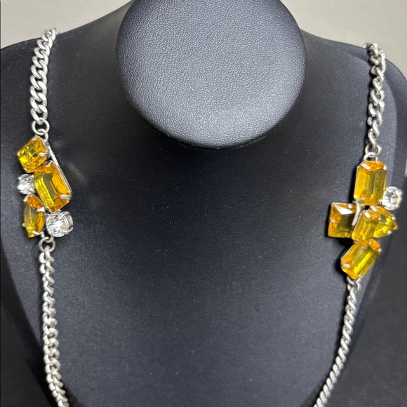 LOFT Silver Station Rhinestone Long Chain Necklace - Picture 3 of 9